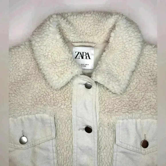 Zara Womens Off White Cropped Sherpa Jacket with Front pockets Size XS - Picture 3 of 11